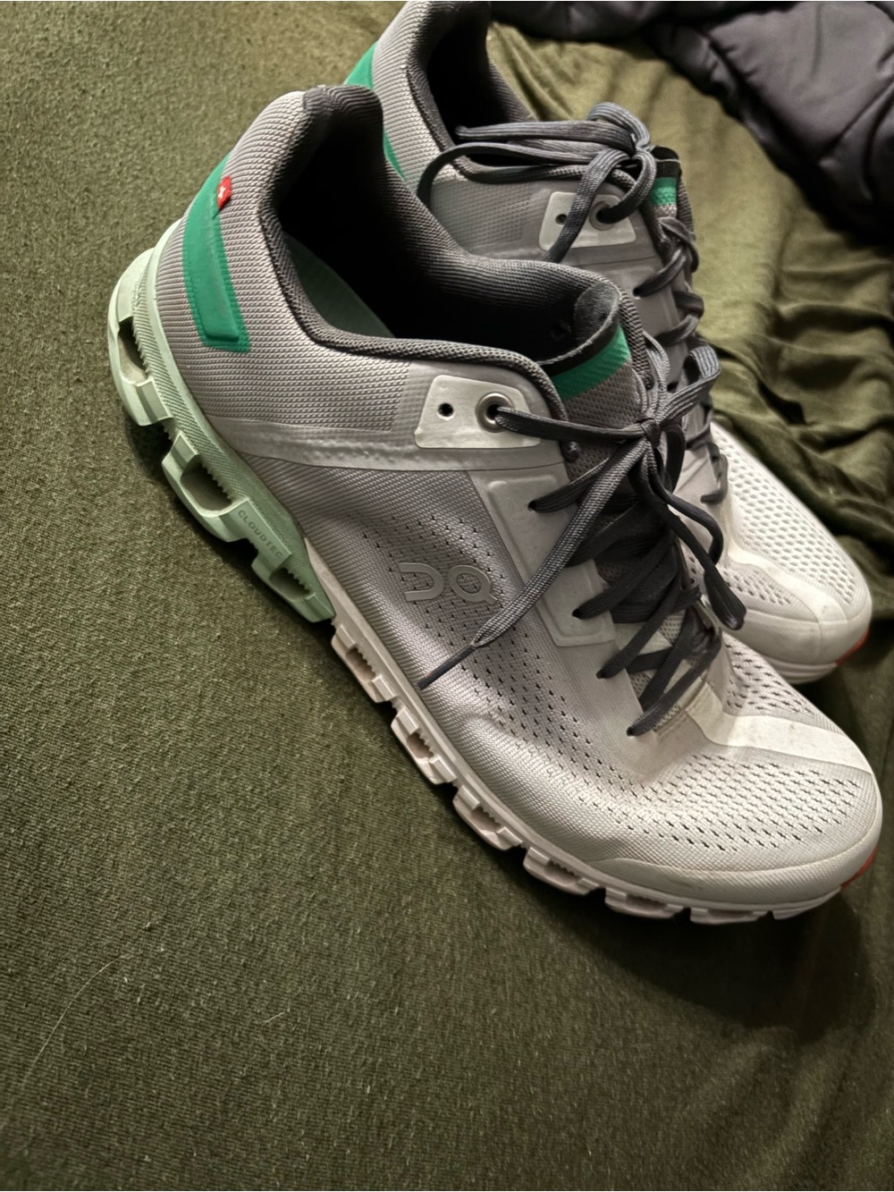 On Running Men’s Gray with Mint Green Athletic Running Shoes